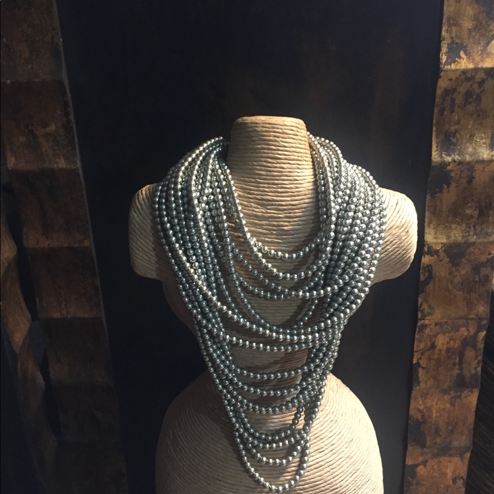 Multi Strand Faux Grey Pearl Necklace